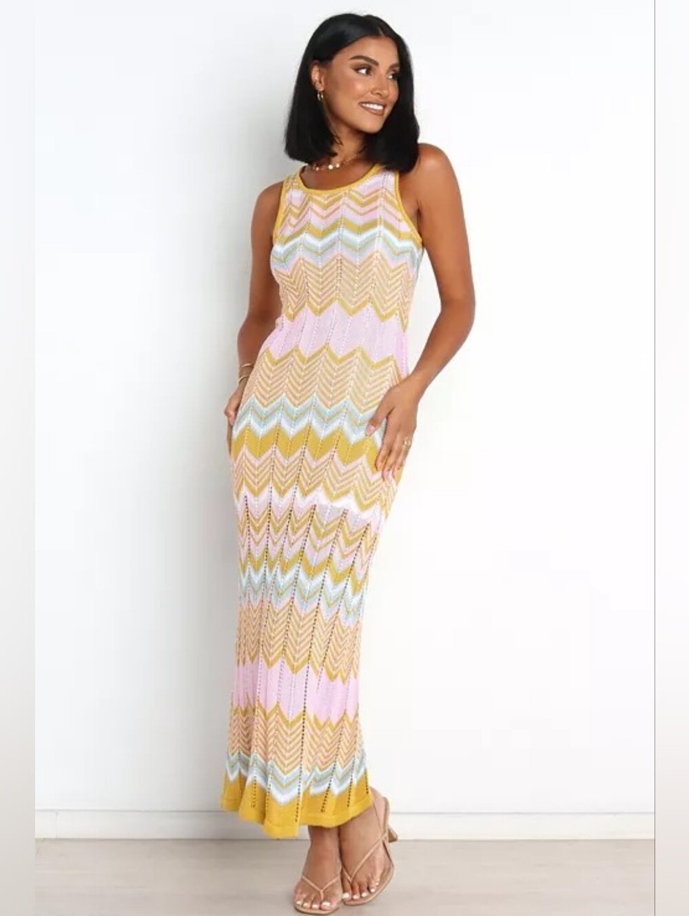Petal & Pup Sleeveless Chevron Maxi Dress in Pink, Yellow & Blue